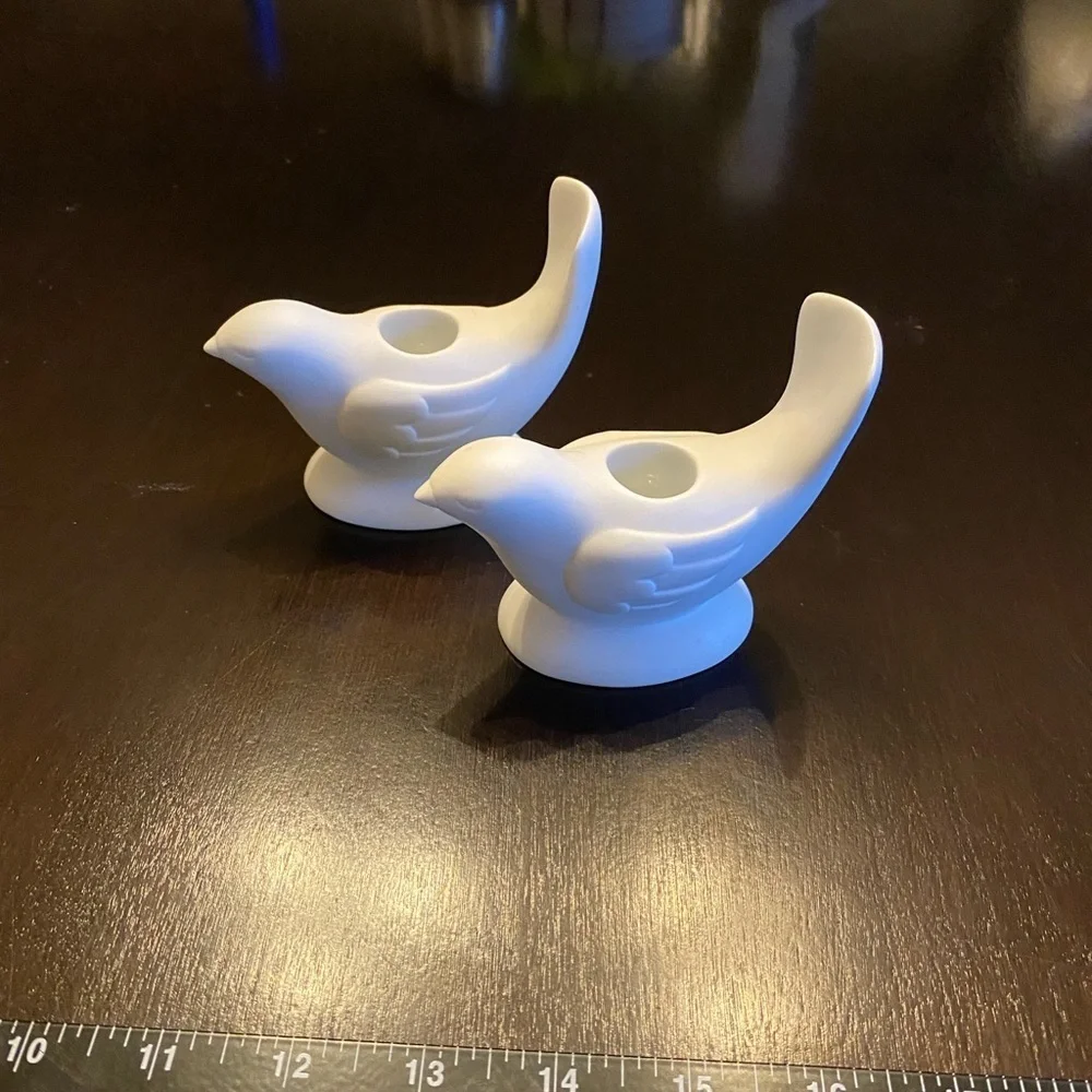 Avon Pair of White Bird Taper Vintage Candle Holders.